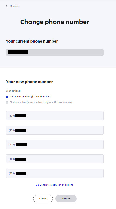 number change