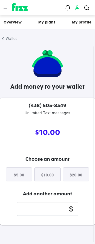 Screenshot: Add money to your wallet