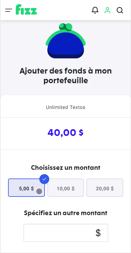 capture d’écran : choisissez un montant ou spécifiez le montant souhaité
