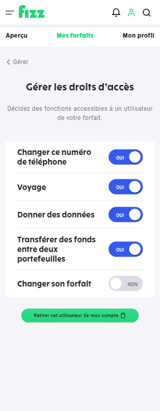 capture d’écran : en bas de la page, cliquez sur retirer cet utilisateur de mon compte