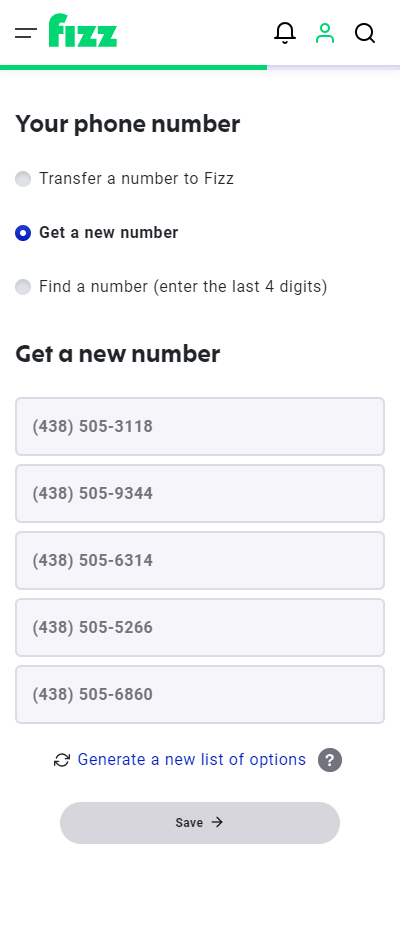 Screenshot: Choose a number from the list