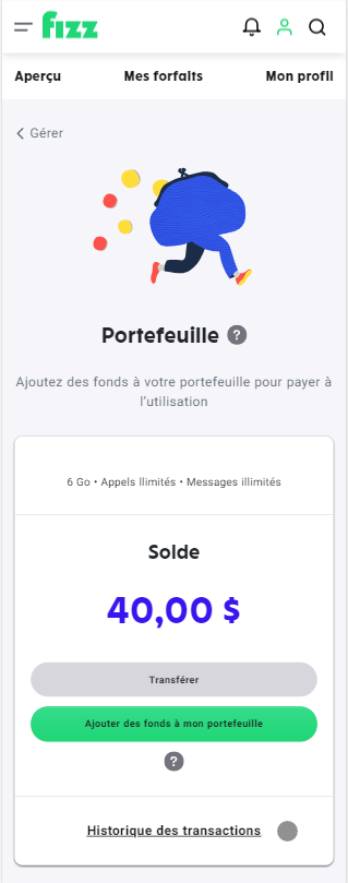 capture d’écran : cliquez sur historique des transactions