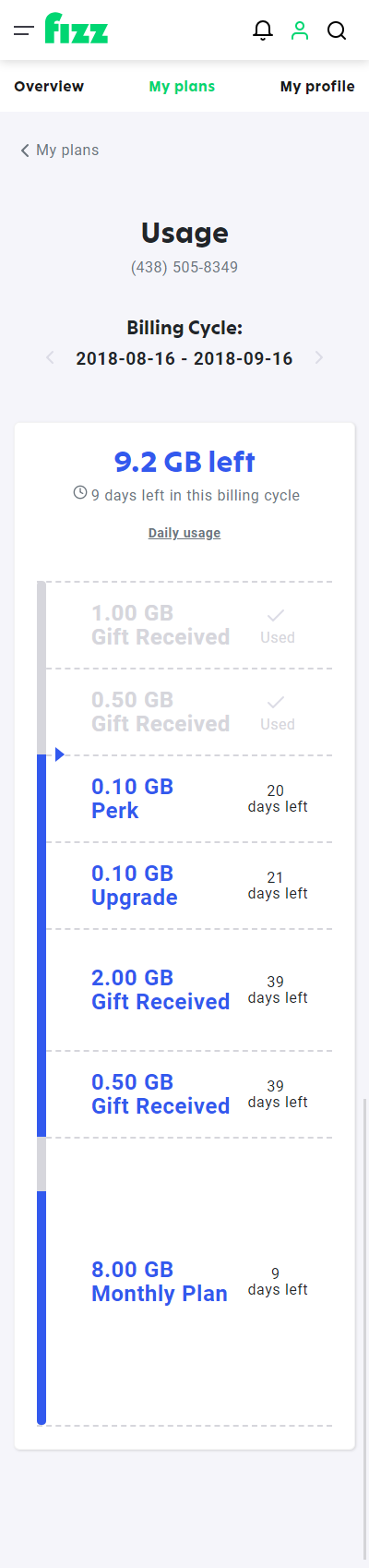 Screenshot: Usage screen