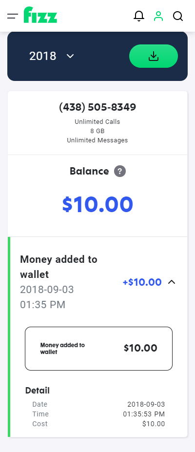 Screenshot: Click on each line to see details about that specific transaction